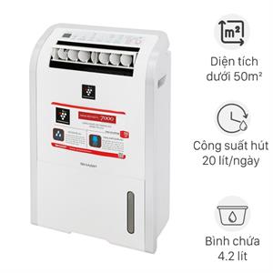 Máy hút ẩm Sharp DW-D20A-W, Trắng, Dung lượng 20L/ngày, Diện tích 50m²