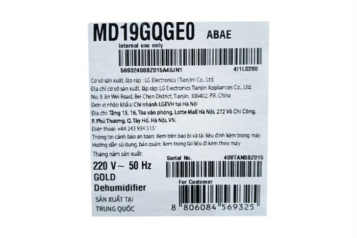 Máy hút ẩm LG Dual Inverter MD19GQGE0.ABAE Màu Trắng