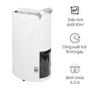 Máy hút ẩm LG MD19GQGE0.ABAE 19L, Trắng, Dung lượng bể nước 5.3L, Diện tích sử dụng lên đến 81.8m²