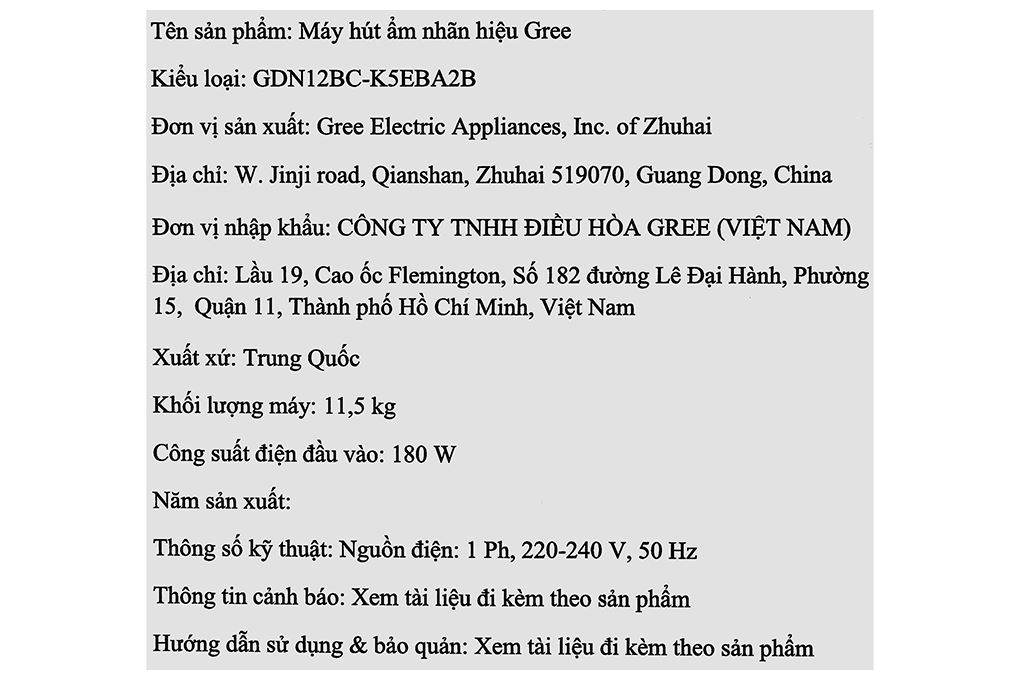 Máy hút ẩm Gree GDN12BC-K5EBA2B Màu Trắng
