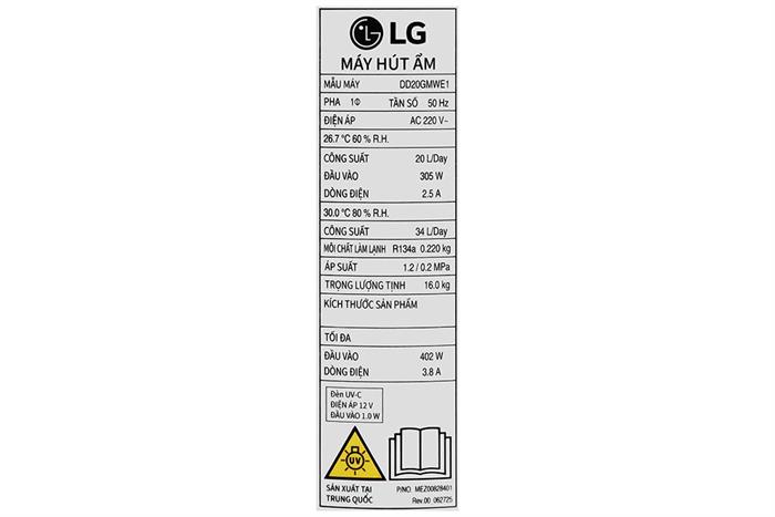Máy hút ẩm LG Dual Inverter DD20GMWE1.ABAE Màu Trắng
