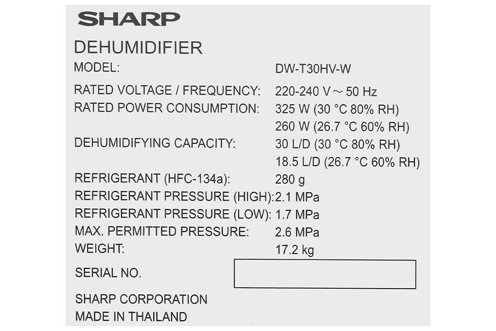 Máy hút ẩm Sharp DW-T30HV-W Màu Trắng