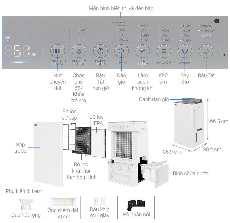 Máy hút ẩm Sharp DW-T30FV-W
