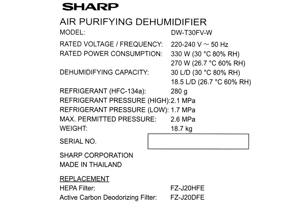 Máy hút ẩm kết hợp lọc không khí Sharp DW-T30FV-W - 26