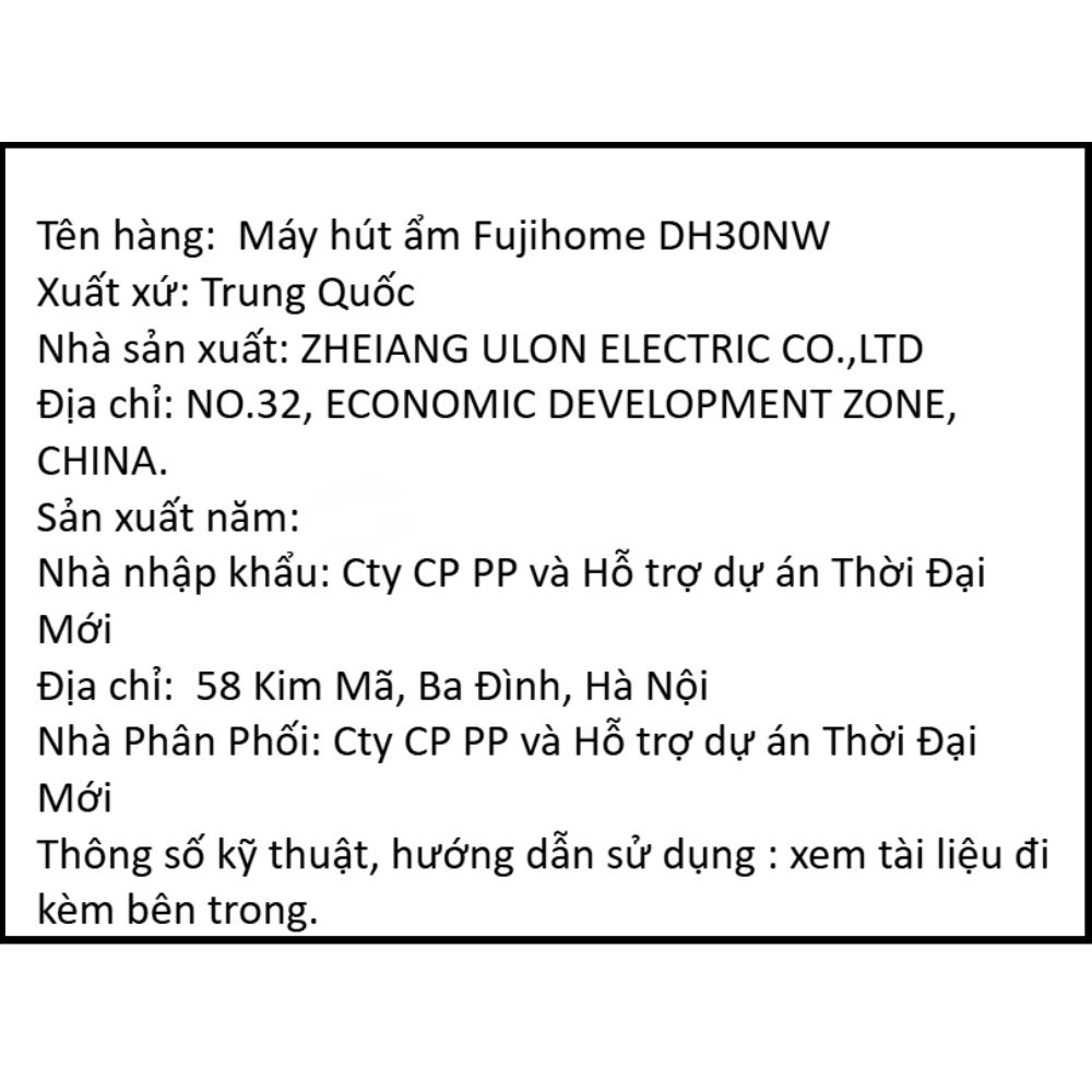 Máy hút ẩm FUJIHOME DH30NW Màu Trắng