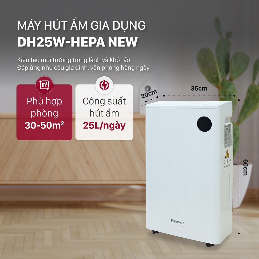 Máy hút ẩm FUJIHOME DH25W-HEPA-NEW Màu Trắng