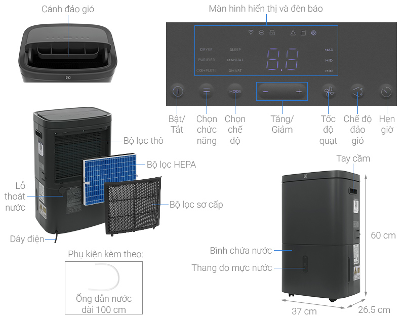 Máy hút ẩm kết hợp lọc không khí Electrolux EDH16TRBD3
