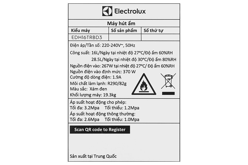 Máy hút ẩm kết hợp lọc không khí Electrolux EDH16TRBD3 Màu Đen