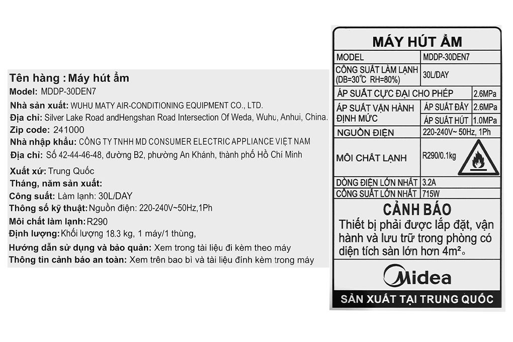 Máy hút ẩm Midea MDDP-30DEN7 Màu Trắng
