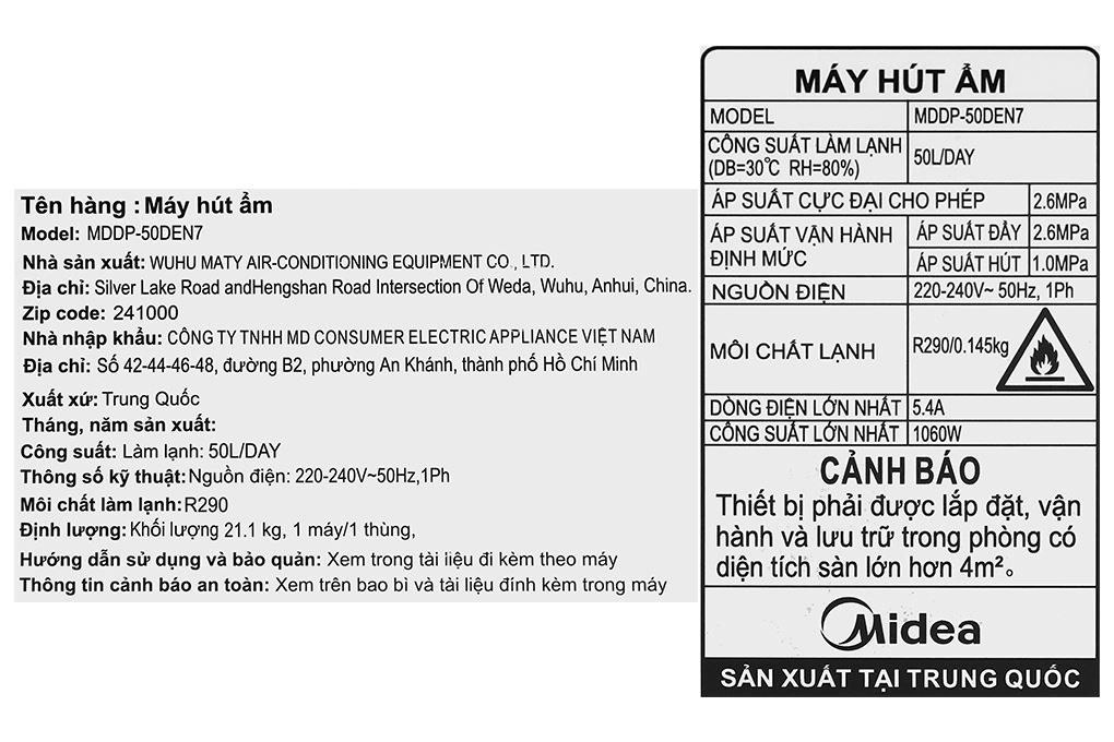 Máy hút ẩm Midea MDDP-50DEN7 Màu Trắng
