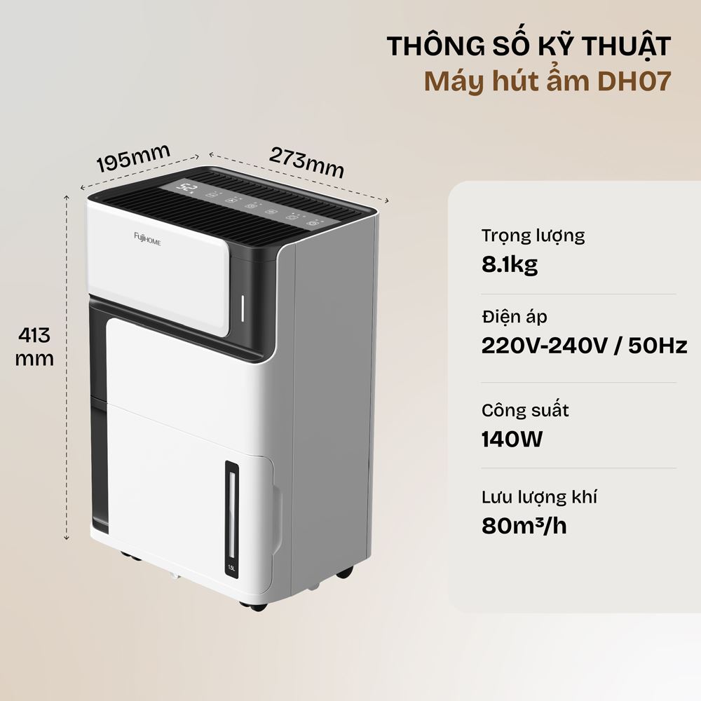 Máy hút ẩm FUJIHOME DH07 Màu Trắng