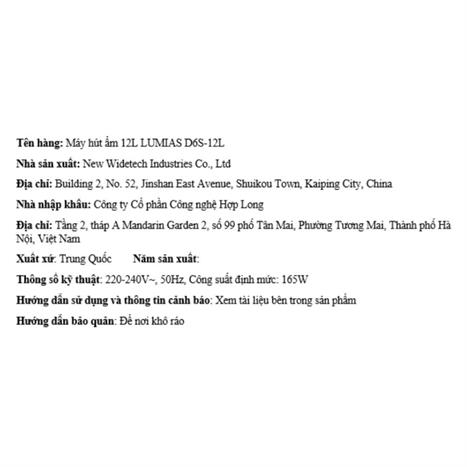 Máy hút ẩm LUMIAS D6S-12L Màu Trắng