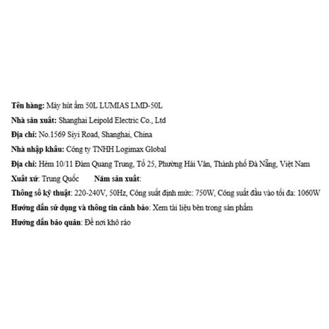 Máy hút ẩm LUMIAS LMD-50L Màu Trắng