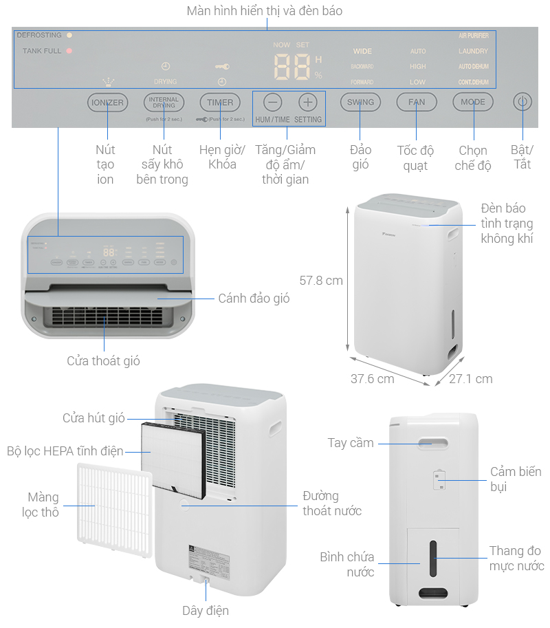 Máy hút ẩm kết hợp lọc không khí Daikin JPF12AV2