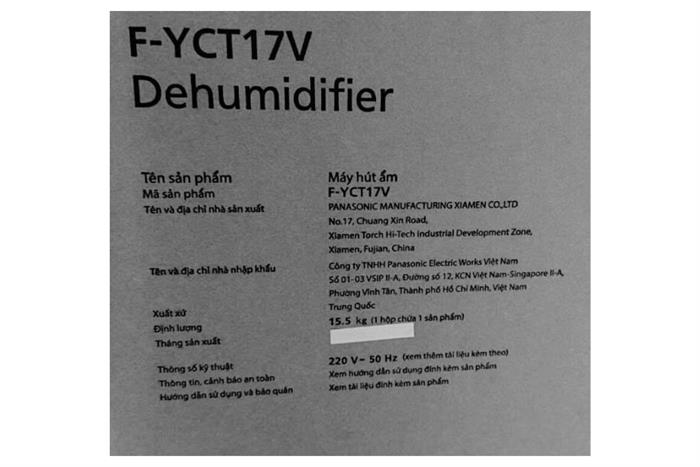 Máy hút ẩm Panasonic F-YCT17V Màu Trắng