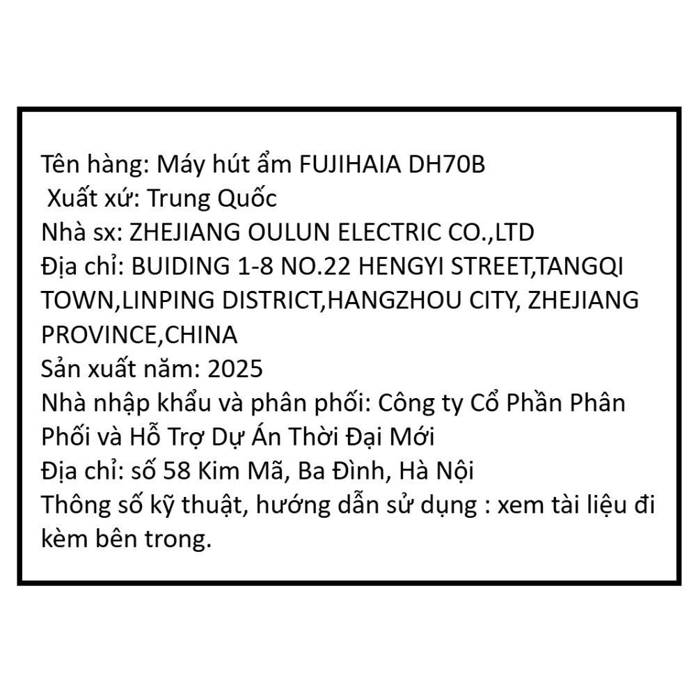 Máy hút ẩm Fujihaia DH70B Màu Trắng - Đen