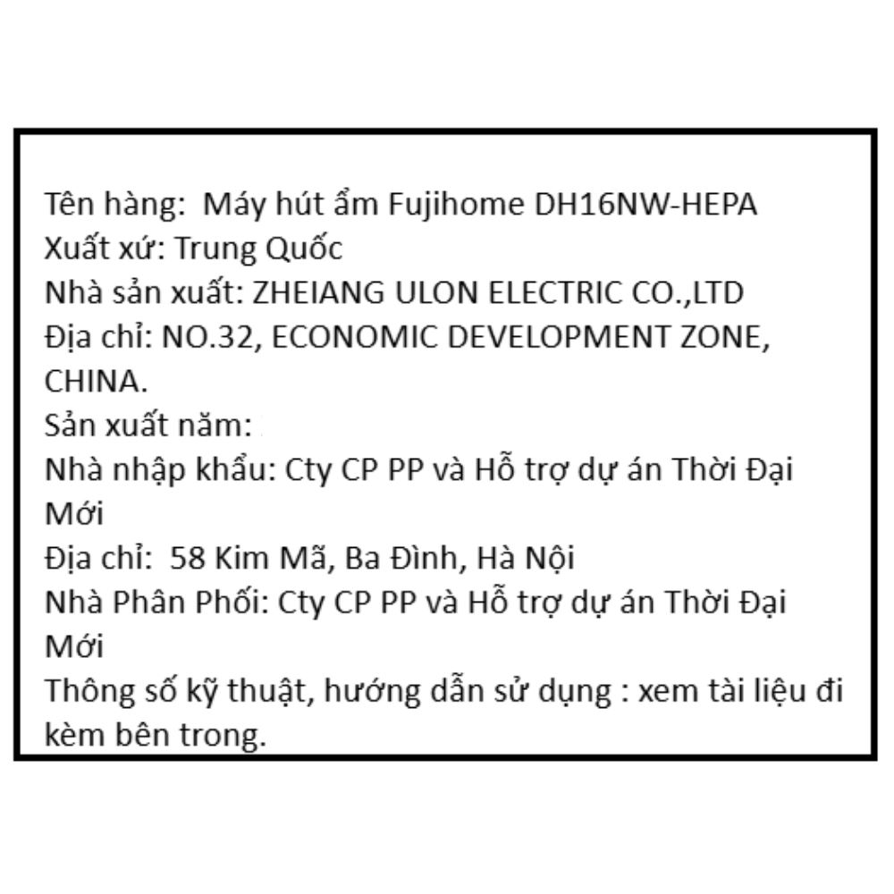 Máy hút ẩm FUJIHOME DH16NW-HEPA Màu Trắng