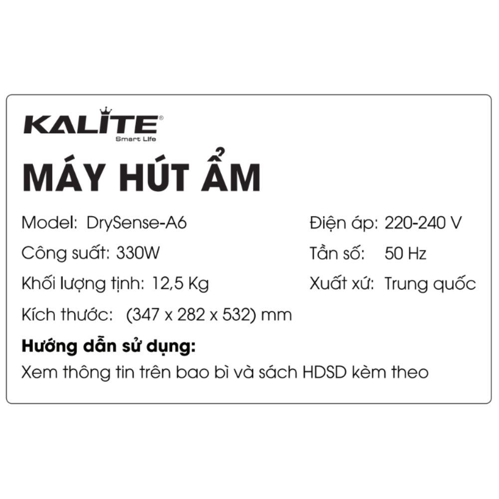 Máy hút ẩm Kalite DrySense A6 Màu Trắng