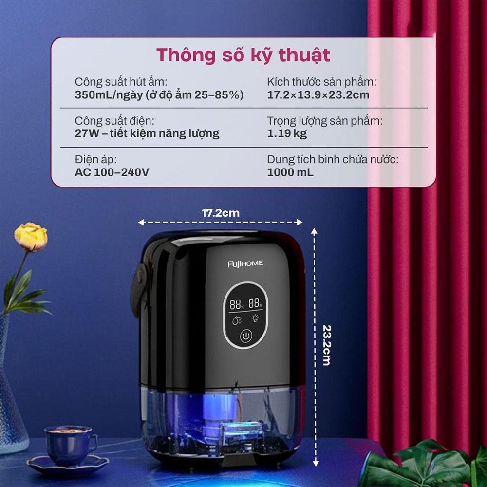 Máy hút ẩm FUJIHOME DHP035-MINI Màu Đen