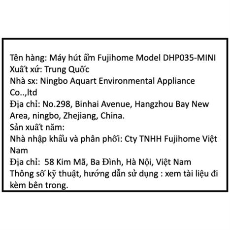 Máy hút ẩm FUJIHOME DHP035-MINI Màu Đen