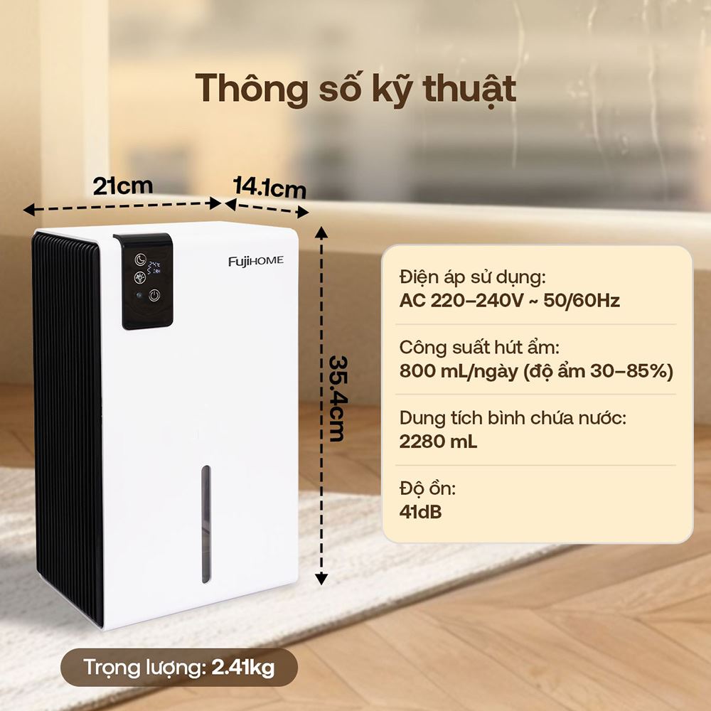 Máy hút ẩm FUJIHOME DHP23-MINI Màu Trắng
