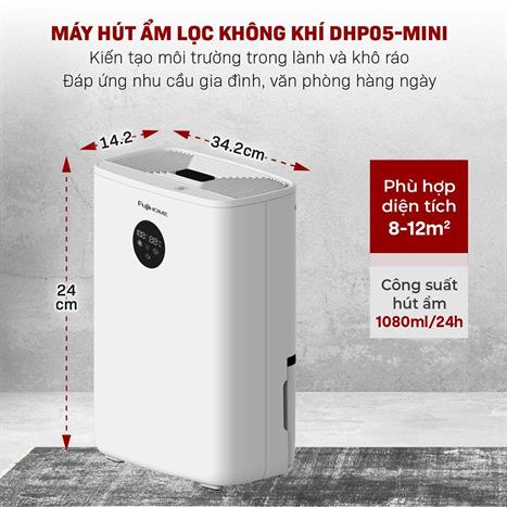 Máy hút ẩm kết hợp lọc không khí Fujihome DHP05-MINI Màu Trắng