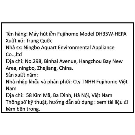 Máy hút ẩm kết hợp lọc không khí FUJIHOME DH35W-HEPA Màu Trắng