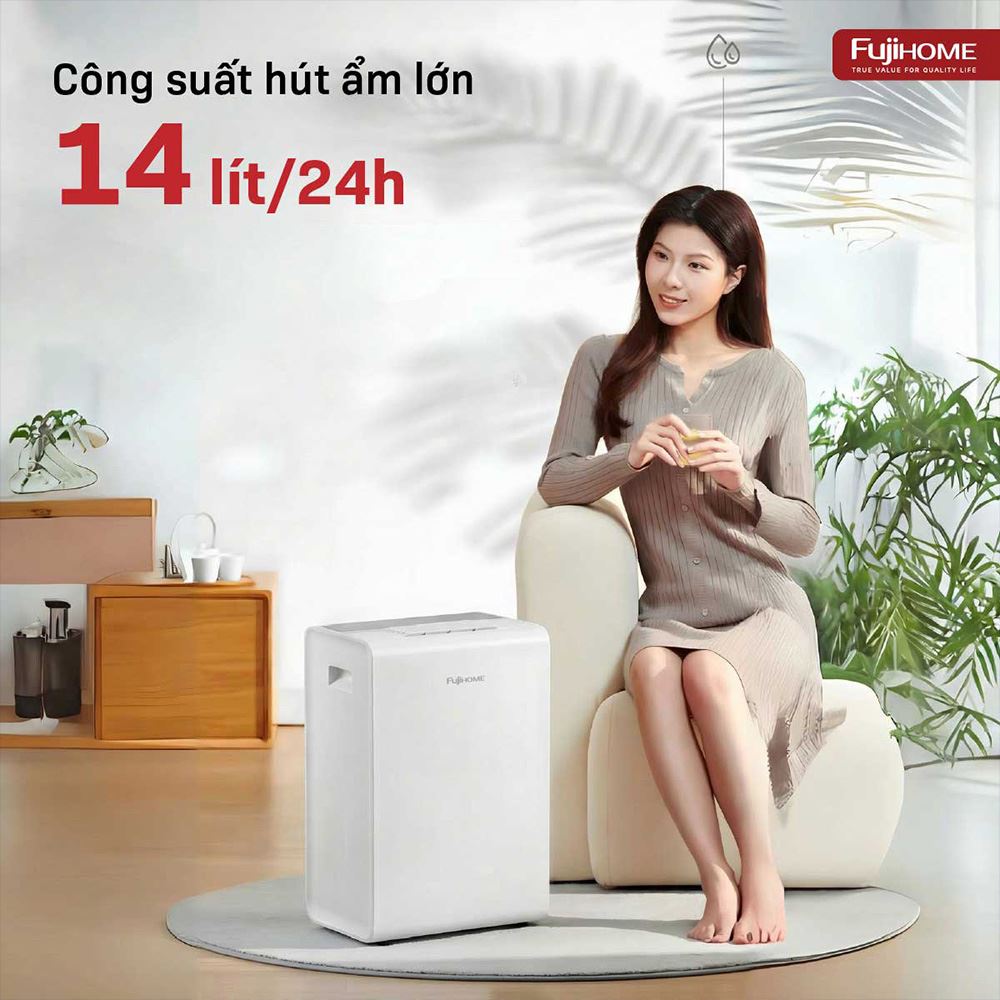 Máy hút ẩm kết hợp lọc không khí FUJIHOME DH14W-HEPA Màu Trắng