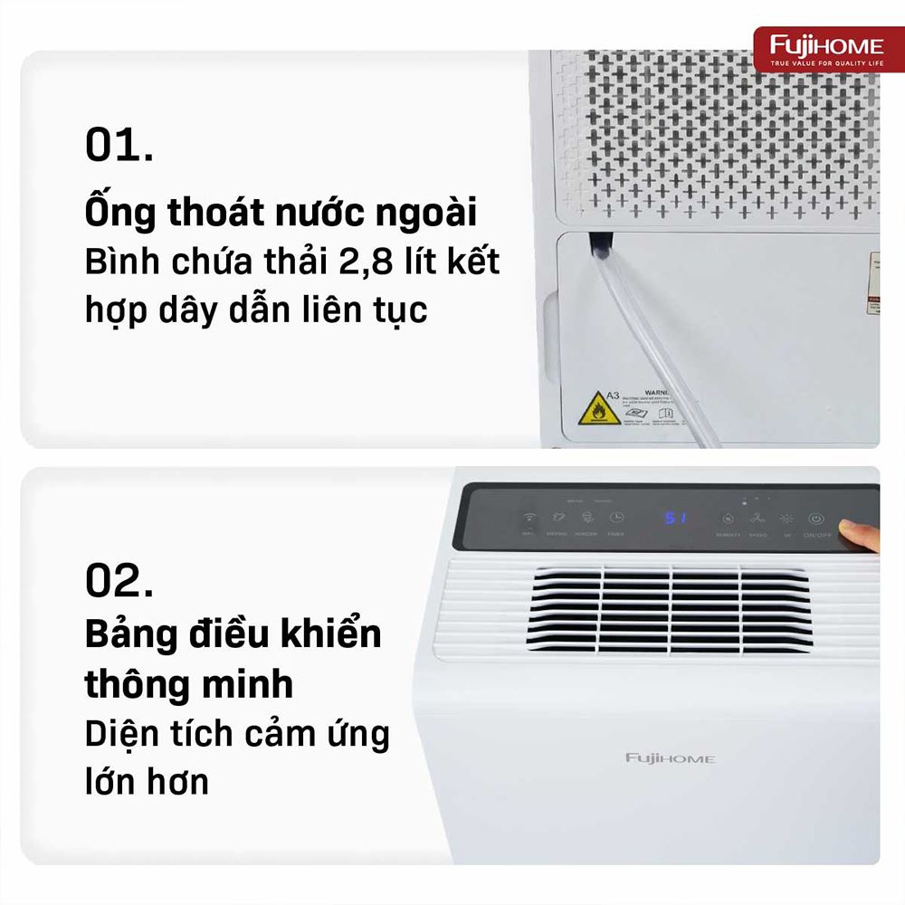 Máy hút ẩm kết hợp lọc không khí FUJIHOME DH14W-HEPA Màu Trắng