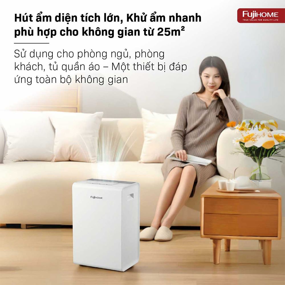 Máy hút ẩm kết hợp lọc không khí FUJIHOME DH14W-HEPA Màu Trắng