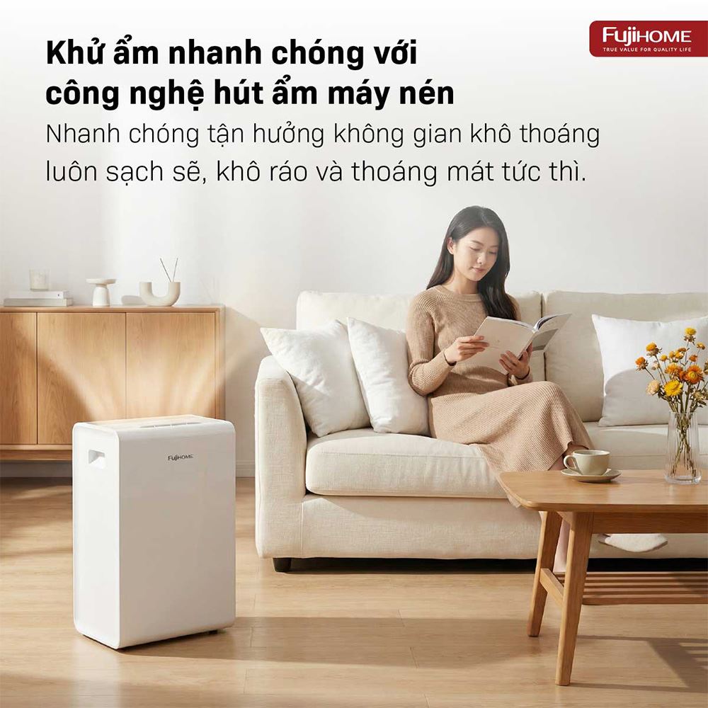 Máy hút ẩm kết hợp lọc không khí FUJIHOME DH14W-HEPA Màu Trắng