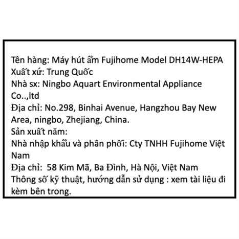 Máy hút ẩm kết hợp lọc không khí FUJIHOME DH14W-HEPA Màu Trắng