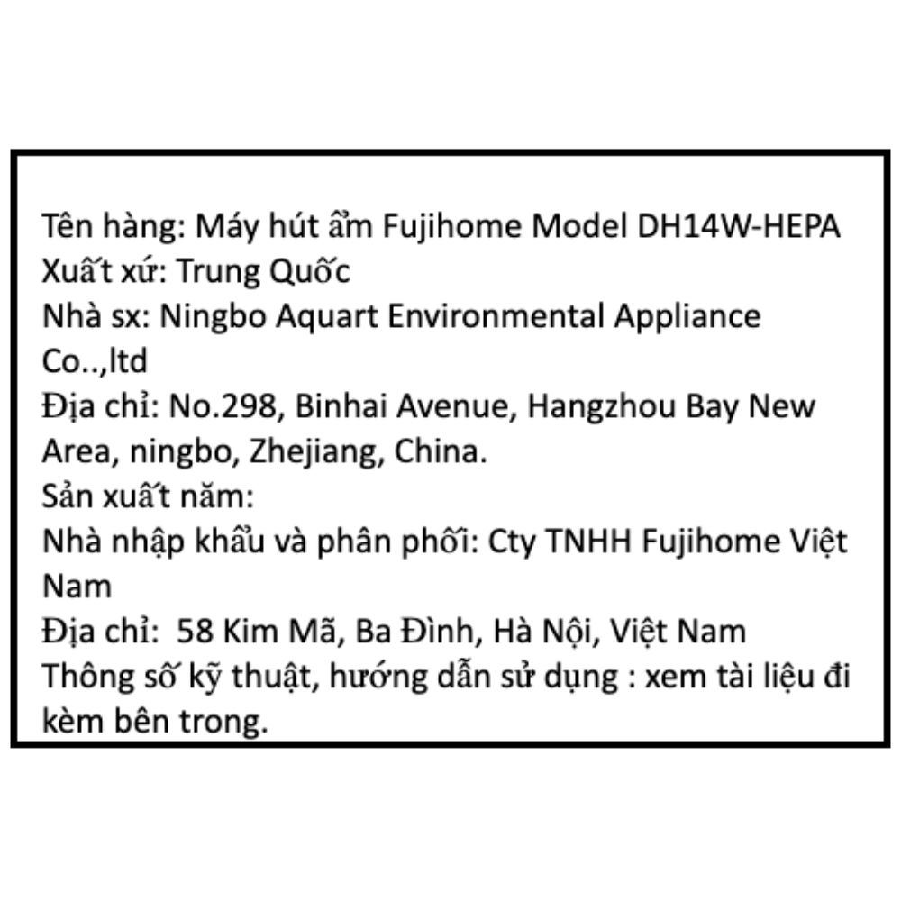Máy hút ẩm kết hợp lọc không khí FUJIHOME DH14W-HEPA Màu Trắng