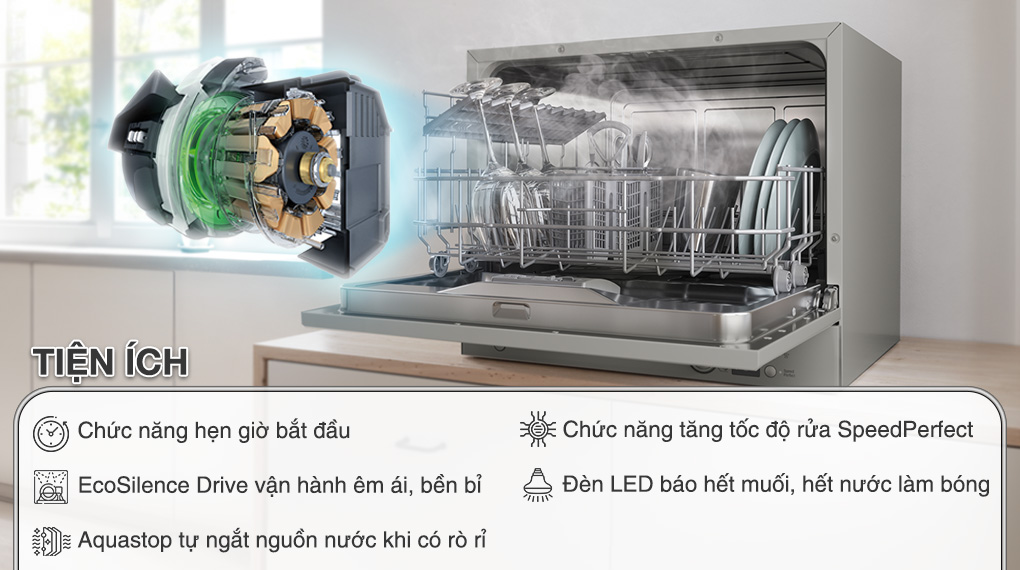 Máy rửa chén mini Bosch SKS62E38EU - Tiện ích