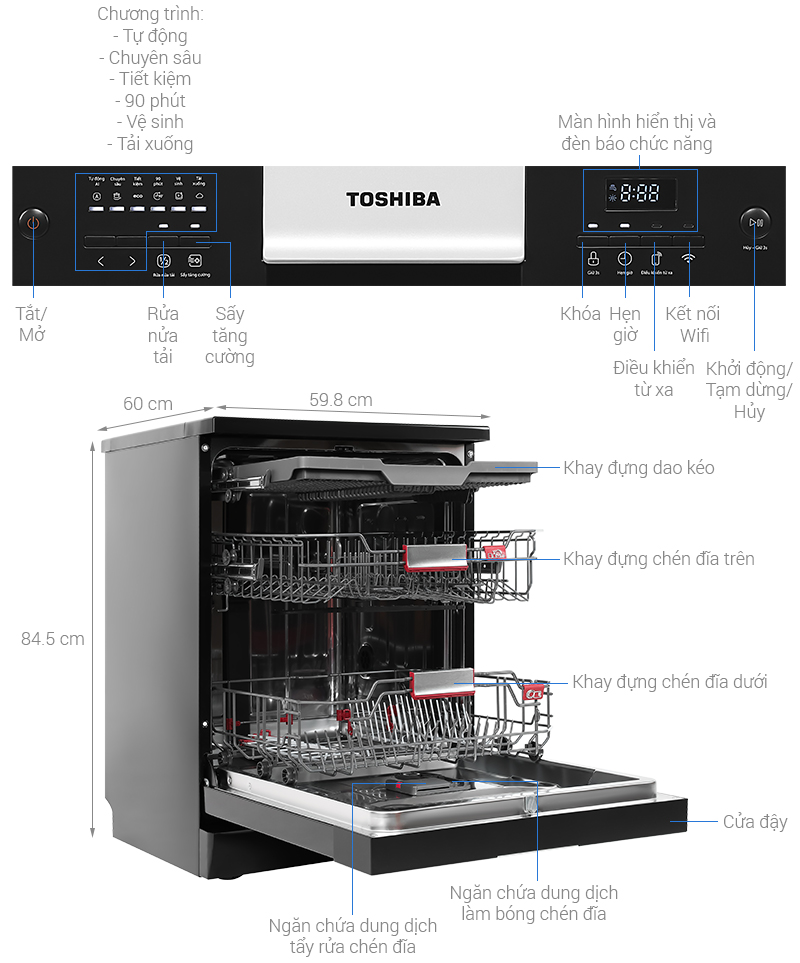 Máy rửa bát độc lập Toshiba DW-15F9(B)-VN