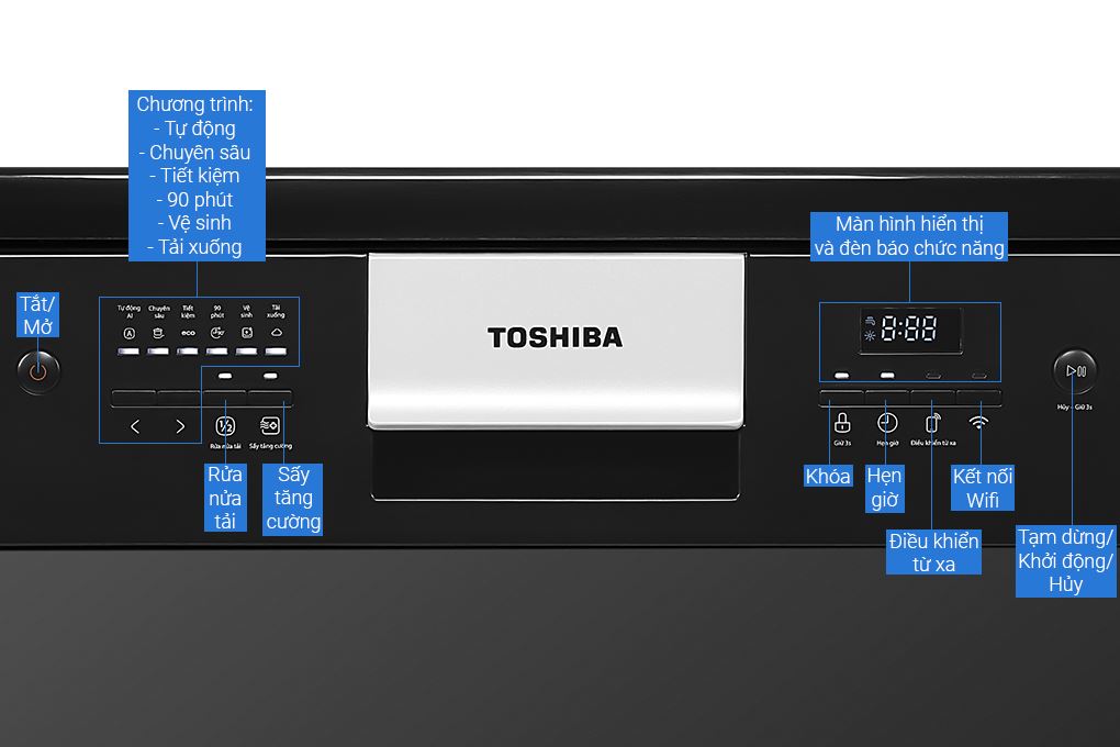 Máy rửa chén độc lập Toshiba DW-15F9(B)-VN Màu Đen