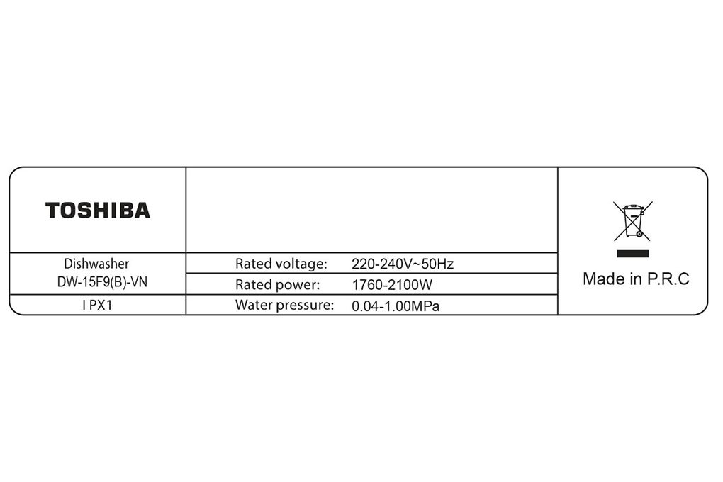Máy rửa chén độc lập Toshiba DW-15F9(B)-VN Màu Đen