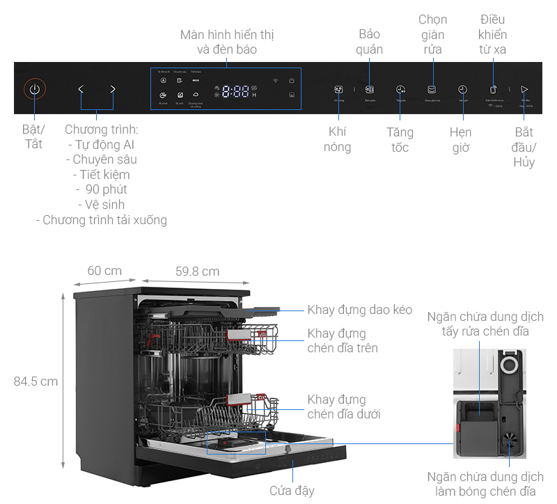 Máy rửa chén độc lập Toshiba DW-15F8(B)-VN