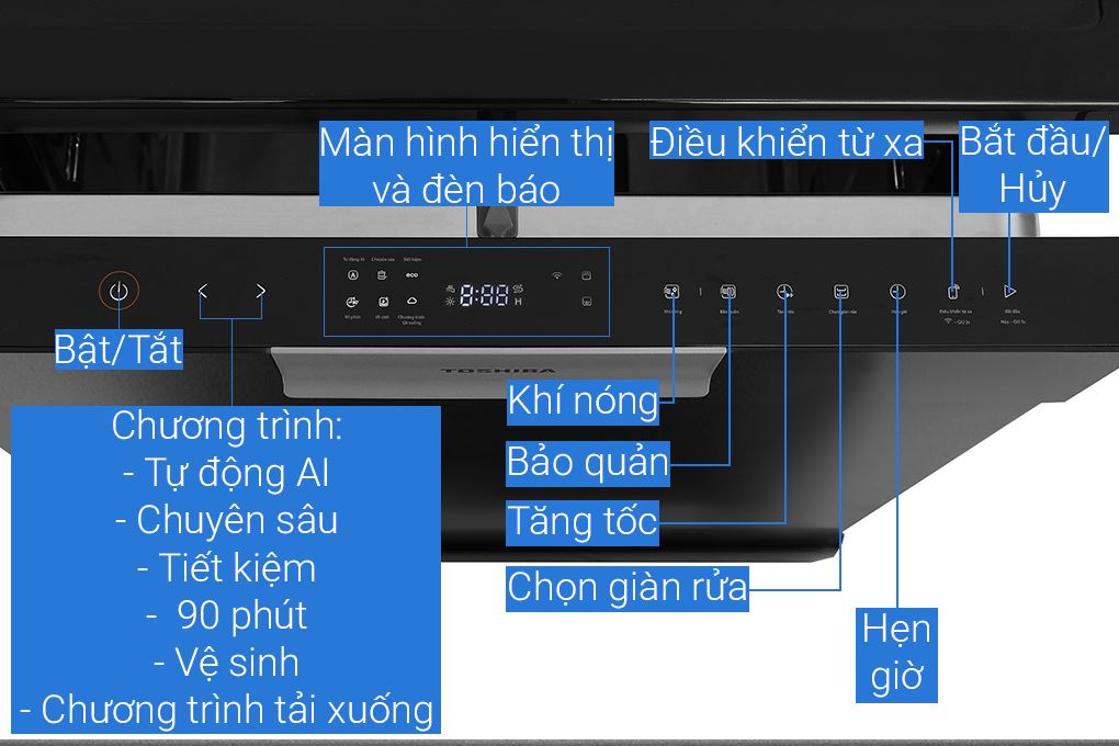 Máy rửa chén độc lập Toshiba DW-15F8(B)-VN Màu Đen