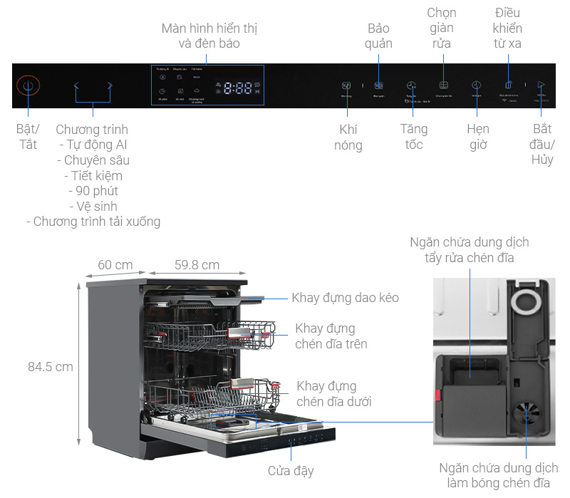 Máy rửa bát độc lập Toshiba DW-15F7(G)-VN