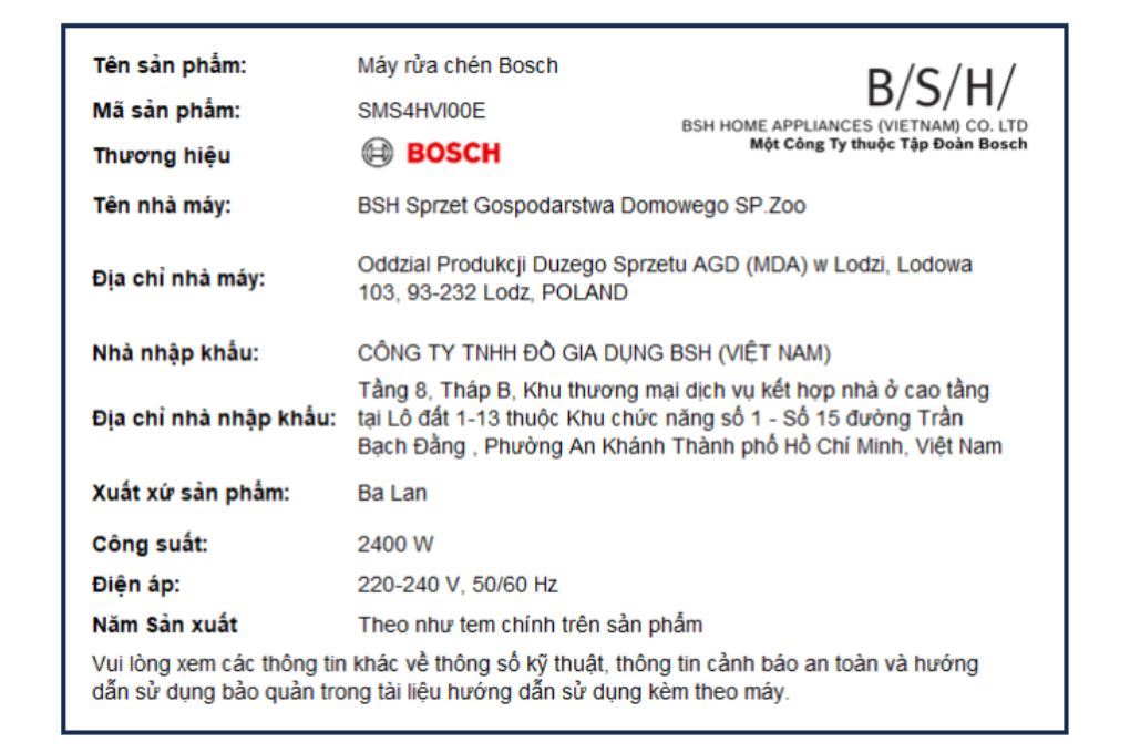 Máy rửa bát độc lập Bosch SMS4HVI00E Màu Inox