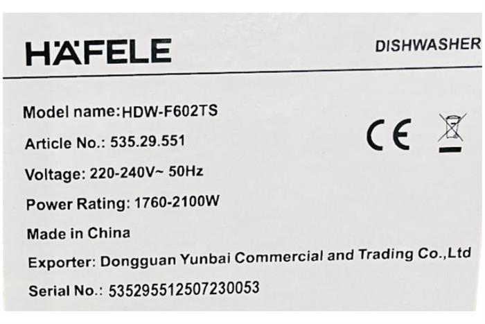 Máy rửa chén độc lập Hafele HDW-F602TS (535.29.551) Màu Đen