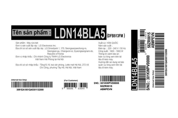 Máy rửa chén độc lập LG LDN14BLA5 Màu Ghi đen