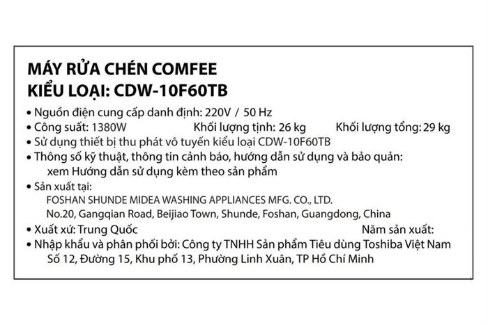 Máy rửa chén độc lập Comfee CDW-10F60TB Màu Đen