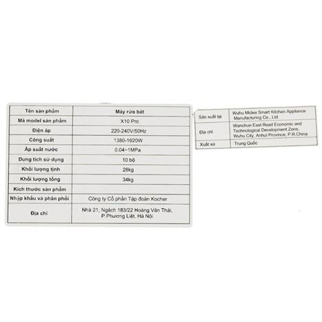 Máy rửa chén độc lập Kocher X10 Pro Màu Đen