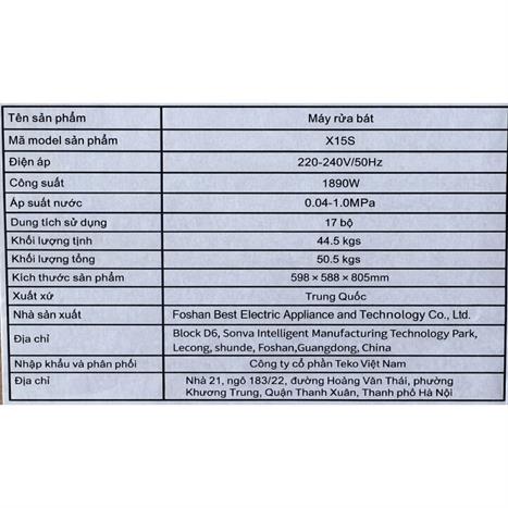 Máy rửa chén độc lập Kocher X15S Màu Bạc