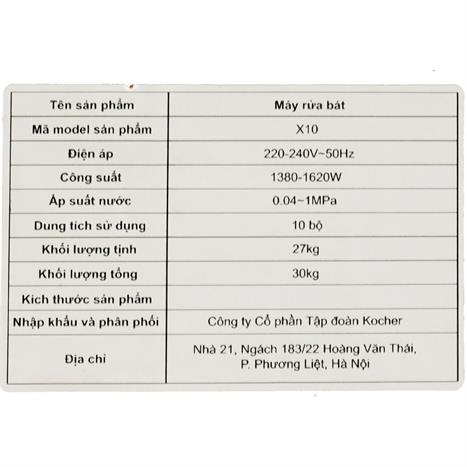 Máy rửa chén mini Kocher X10 Màu Đen