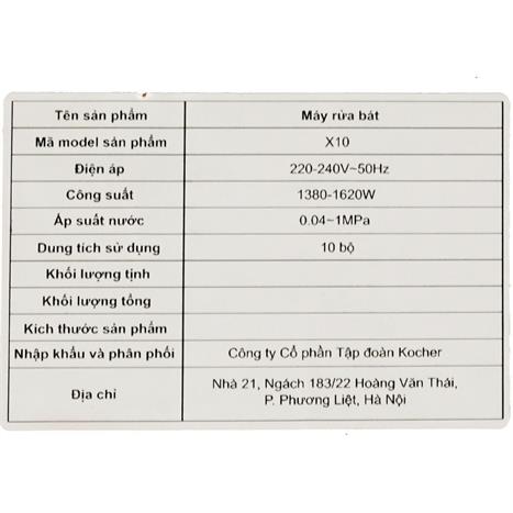 Máy rửa chén mini Kocher X10 Màu Đen