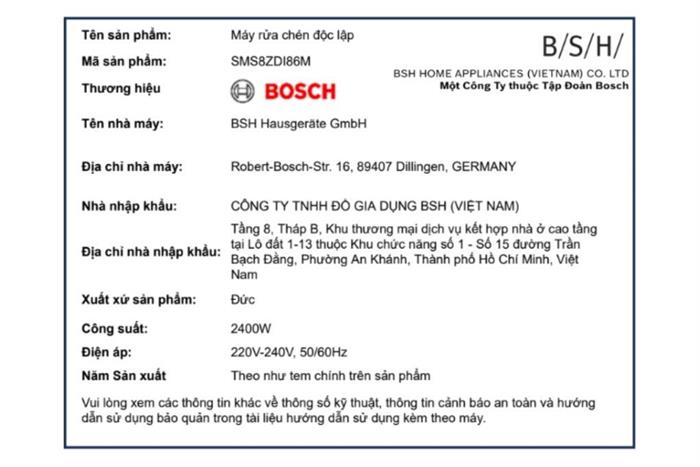 Máy rửa chén độc lập Bosch SMS8ZDI86M Màu Inox