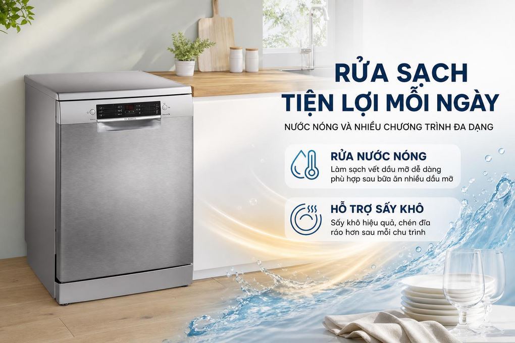 Máy rửa chén độc lập Bosch SMS26AI01F Màu Inox